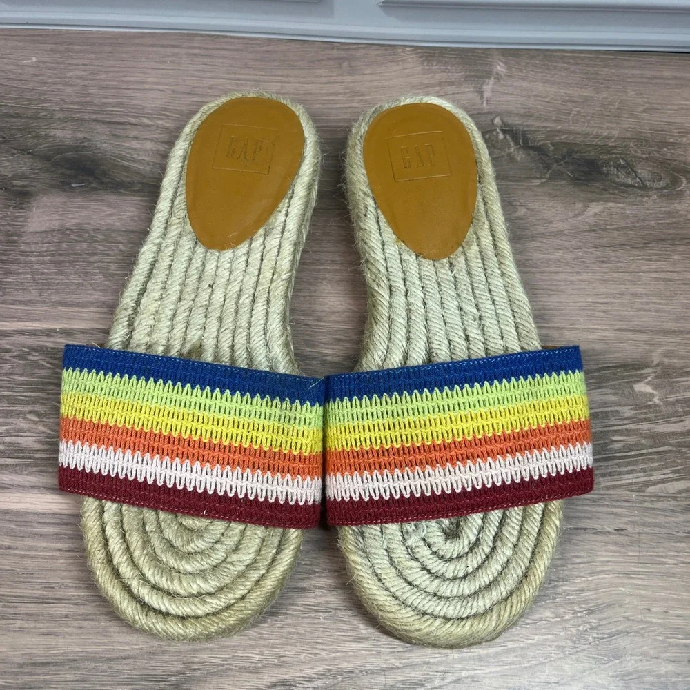 GAP Rainbow Stripe Espadrille Slides Sandals Women Comfort Anti Slip Size 8